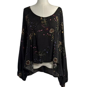 Floral High Low Tunic Blouse Boho Puff Long Sleeve Casual Women’s Size L